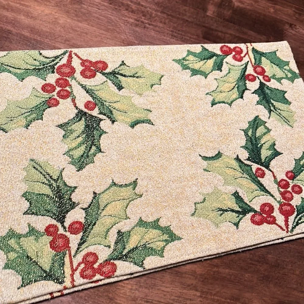 Set of 2 Christmas Holly Tapestry Table Placemats